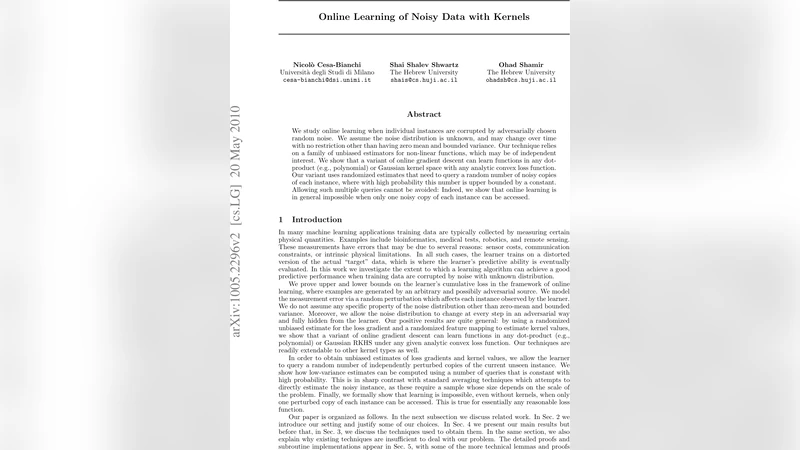 Online Learning of Noisy Data with Kernels