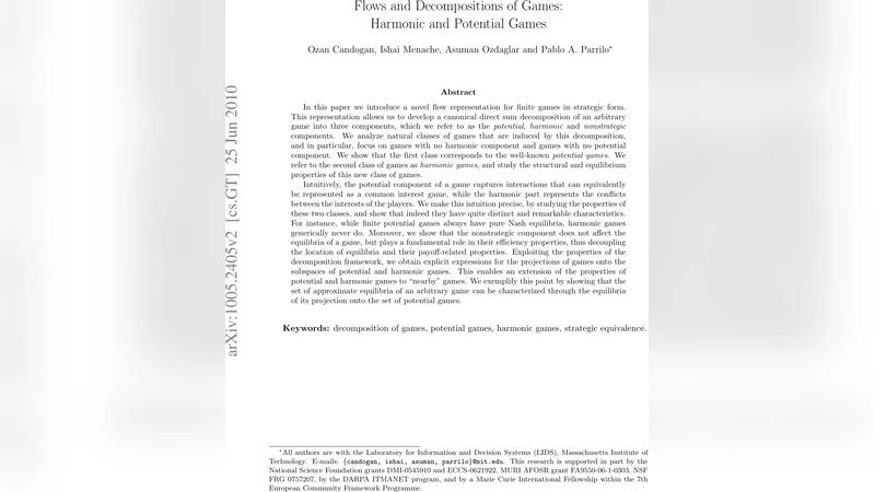 Flows and Decompositions of Games: Harmonic and Potential Games