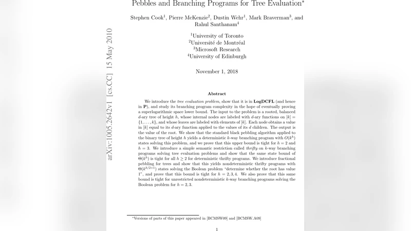 Pebbles and Branching Programs for Tree Evaluation