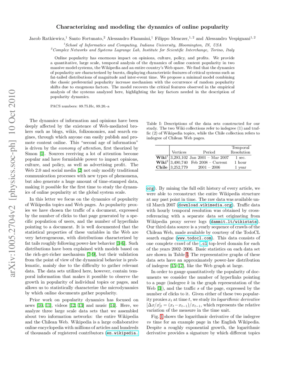 Characterizing and modeling the dynamics of online popularity