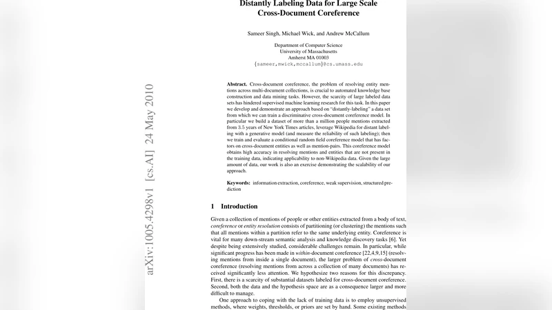 Distantly Labeling Data for Large Scale Cross-Document Coreference