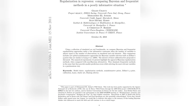 Regularization in regression: comparing Bayesian and frequentist methods   in a poorly informative situation