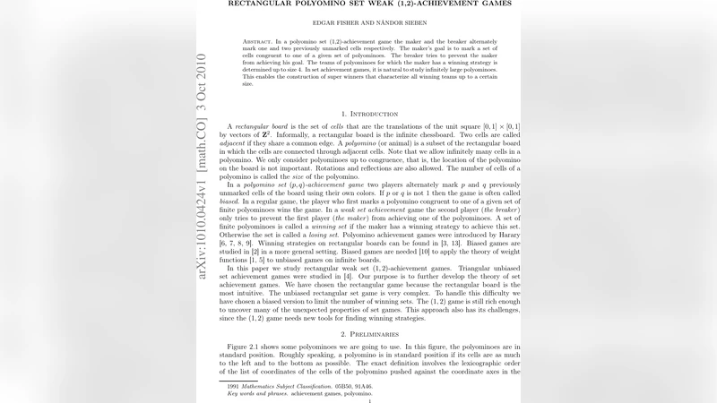 Rectangular Polyomino Set Weak (1,2)-achievement Games