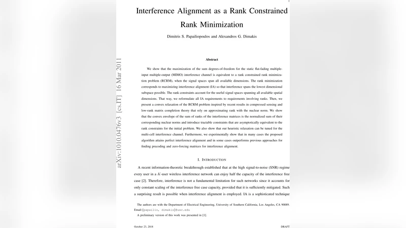 Interference Alignment as a Rank Constrained Rank Minimization