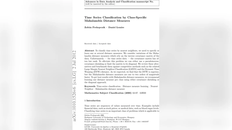 Time Series Classification by Class-Specific Mahalanobis Distance   Measures