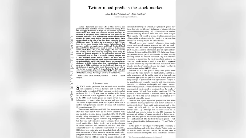 Twitter mood predicts the stock market