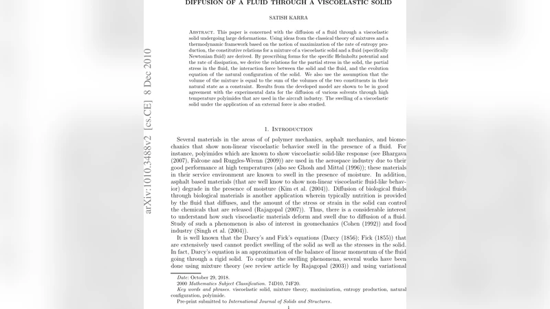 Diffusion of a fluid through a viscoelastic solid