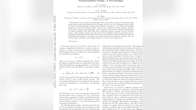 Gutenberg-Richter Scaling - A New Paradigm