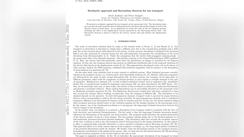 Stochastic approach and fluctuation theorem for ion transport