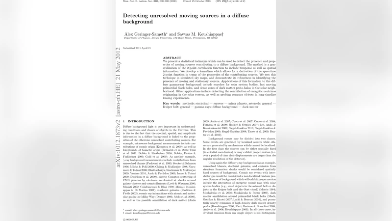 Detecting unresolved moving sources in a diffuse background
