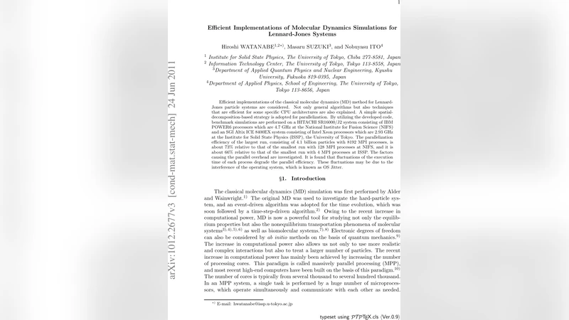 Efficient Implementations of Molecular Dynamics Simulations for   Lennard-Jones Systems