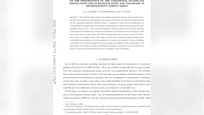 On the performance of the variational multiscale formulation for   subsurface flow and transport in heterogeneous porous media