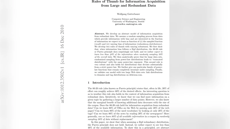 Rules of Thumb for Information Acquisition from Large and Redundant Data