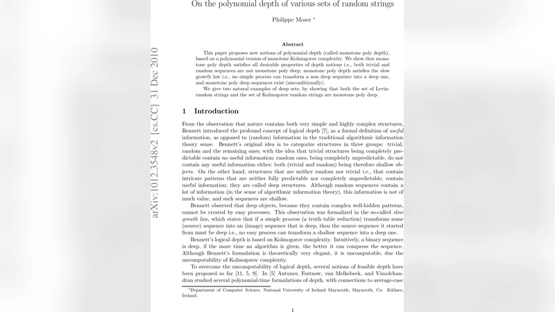 On the polynomial depth of various sets of random strings