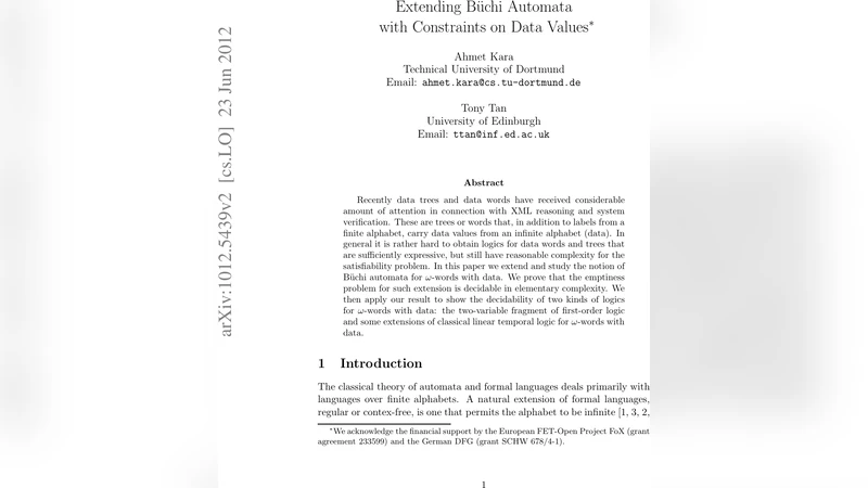 Extending B"uchi Automata with Constraints on Data Values