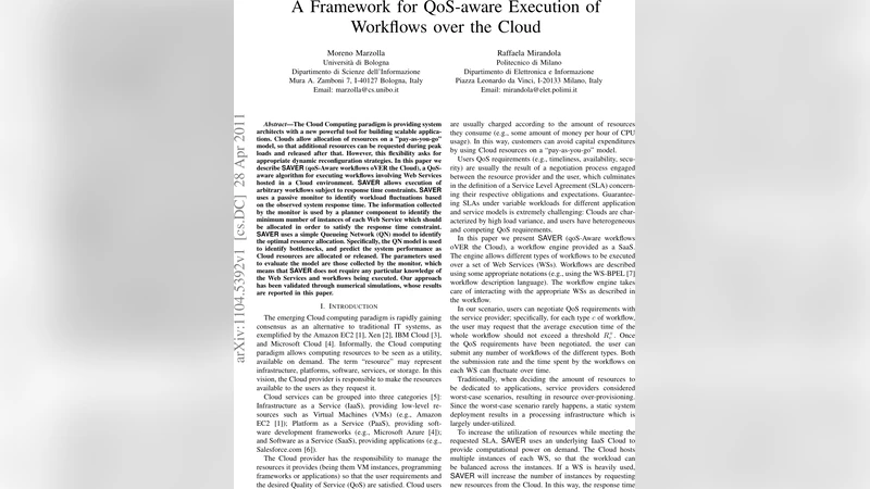 A Framework for QoS-aware Execution of Workflows over the Cloud