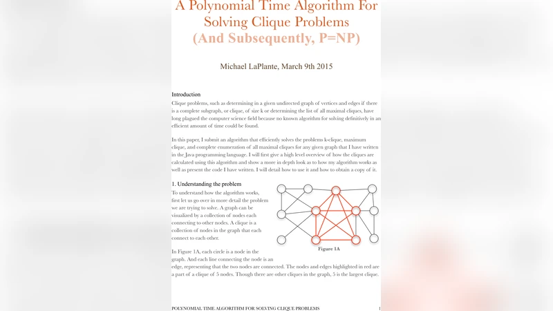 A Polynomial Time Algorithm For Solving Clique Problems