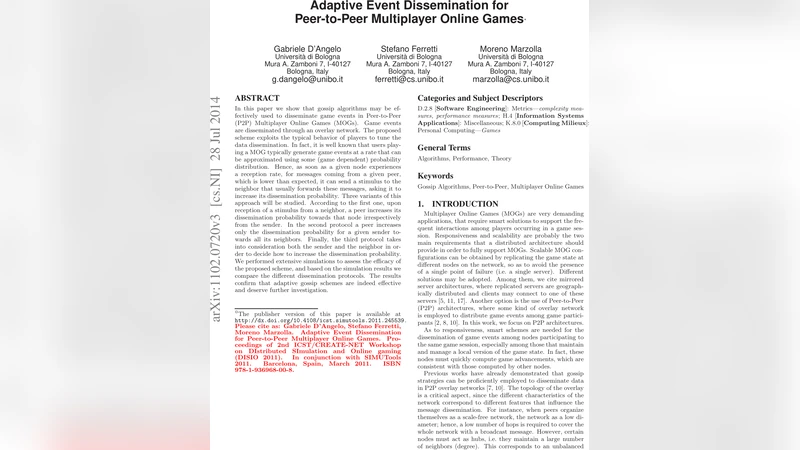 Adaptive Event Dissemination for Peer-to-Peer Multiplayer Online Games