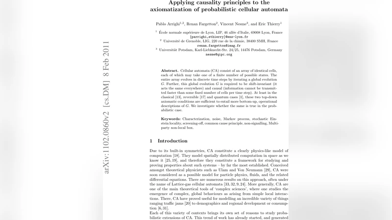 Applying causality principles to the axiomatization of probabilistic   cellular automata
