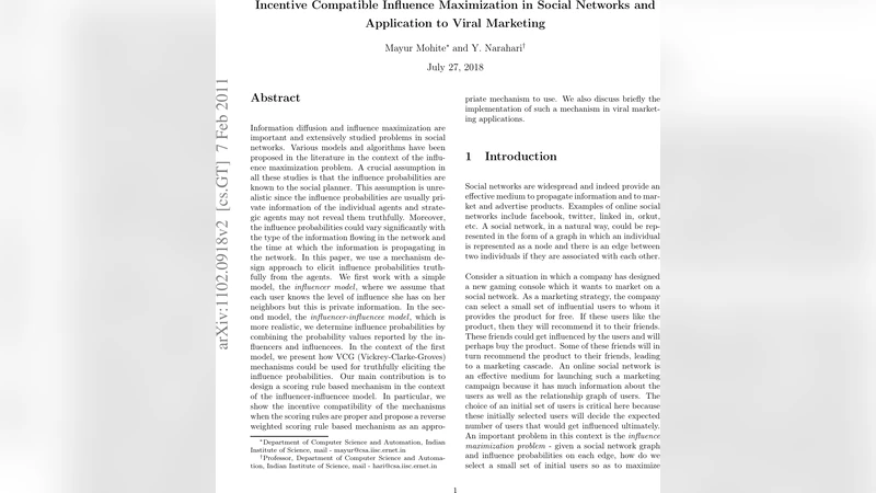 Incentive Compatible Influence Maximization in Social Networks and   Application to Viral Marketing