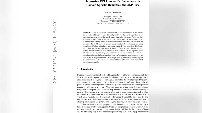 Improving DPLL Solver Performance with Domain-Specific Heuristics: the   ASP Case
