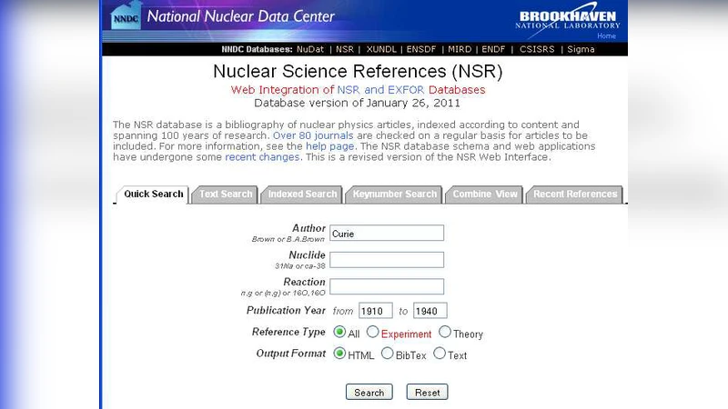 The Nuclear Science References (NSR) Database and Web Retrieval System
