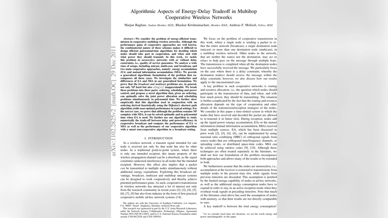 Algorithmic Aspects of Energy-Delay Tradeoff in Multihop Cooperative   Wireless Networks