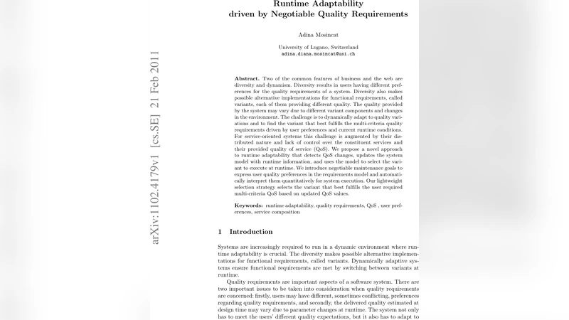 Runtime Adaptability driven by Negotiable Quality Requirements