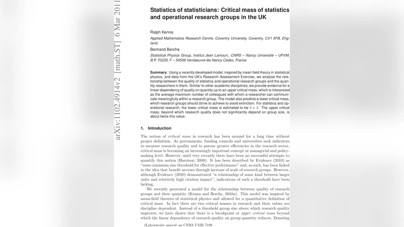 Statistics of statisticians: Critical mass of statistics and operational   research groups in the UK