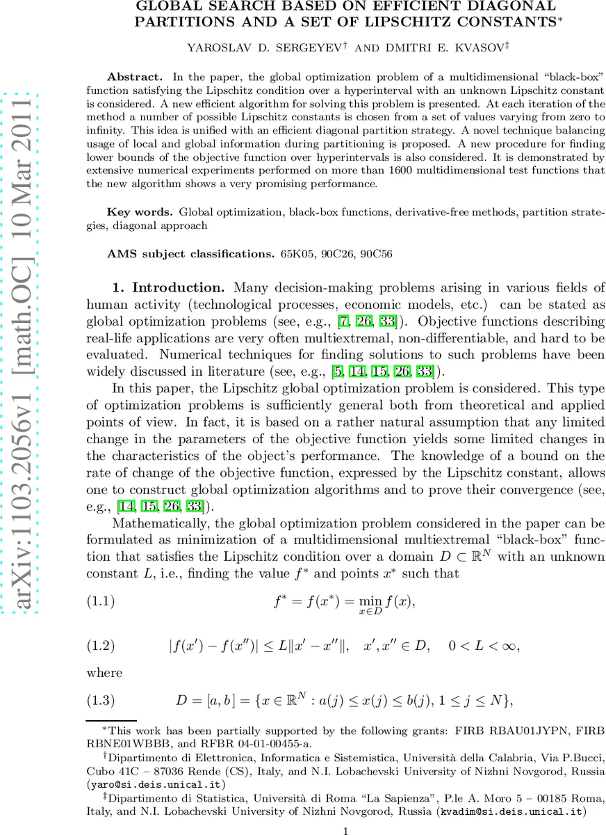 Global Search Based on Efficient Diagonal Partitions and a set of   Lipschitz Constants