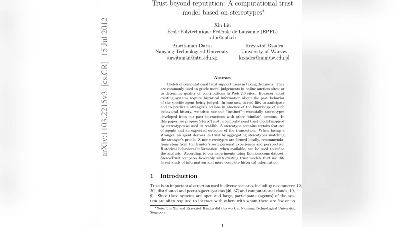 Trust beyond reputation: A computational trust model based on   stereotypes