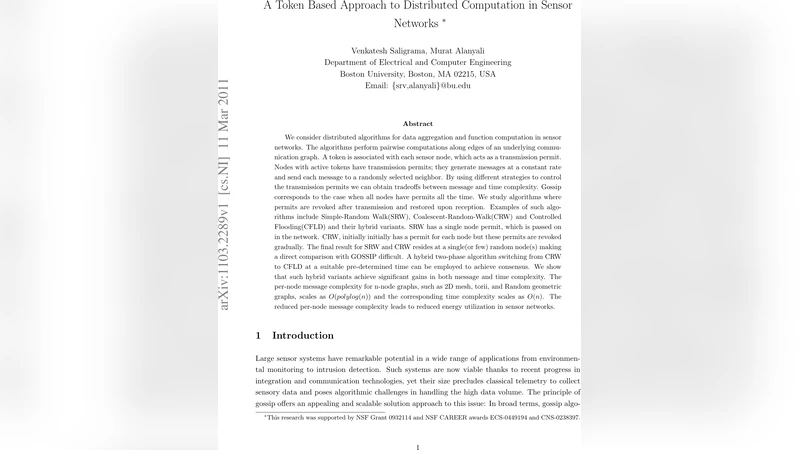 A Token Based Algorithm to Distributed Computation in Sensor Networks