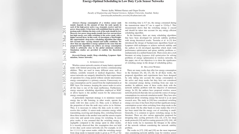 Energy-Optimal Scheduling in Low Duty Cycle Sensor Networks