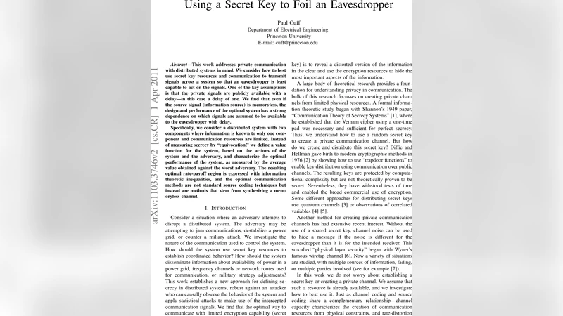Using a Secret Key to Foil an Eavesdropper