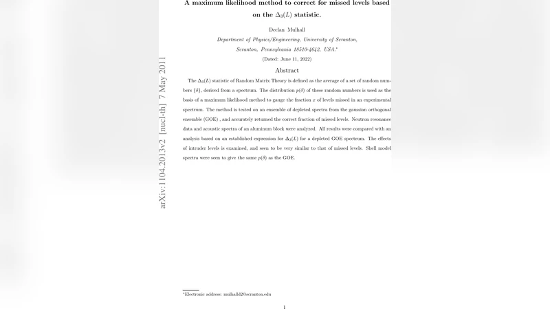 A maximum likelihood method to correct for missed levels based on the   $Delta_3(L)$ statistic