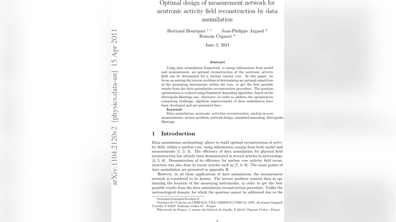 Optimal design of measurement network for neutronic activity field   reconstruction by data assimilation