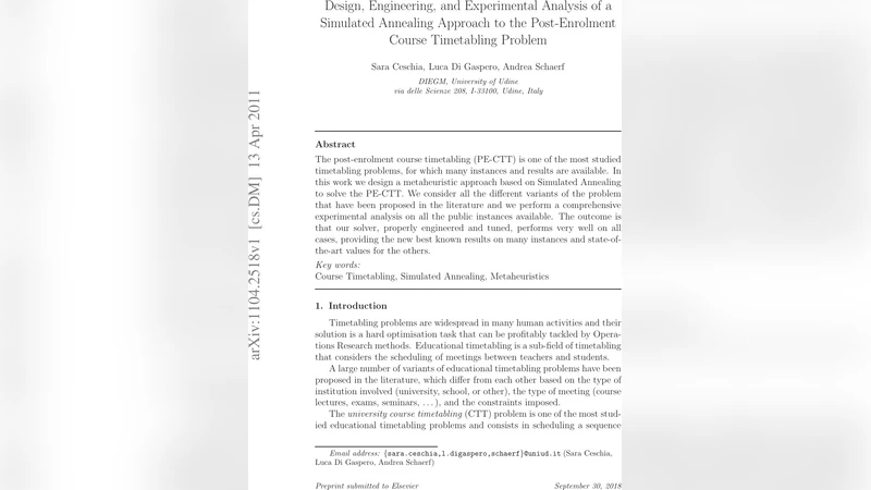Design, Engineering, and Experimental Analysis of a Simulated Annealing   Approach to the Post-Enrolment Course Timetabling Problem