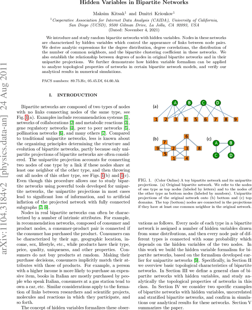 Hidden Variables in Bipartite Networks