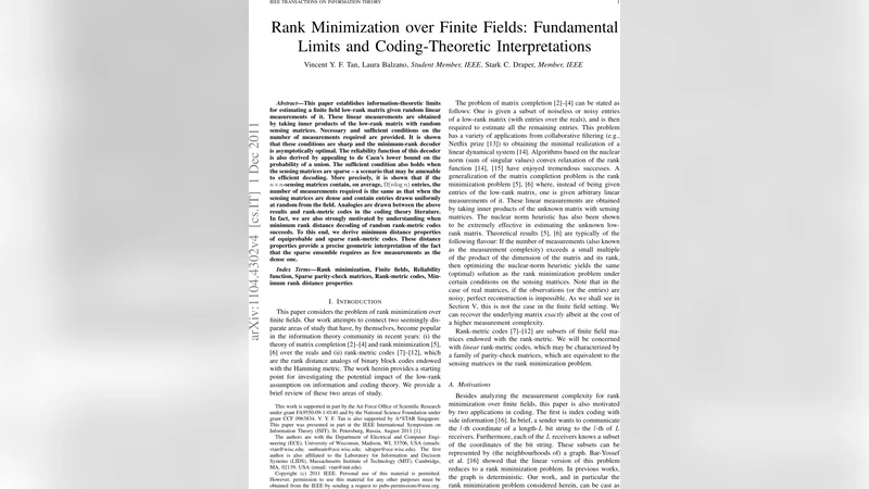 Rank Minimization over Finite Fields: Fundamental Limits and   Coding-Theoretic Interpretations