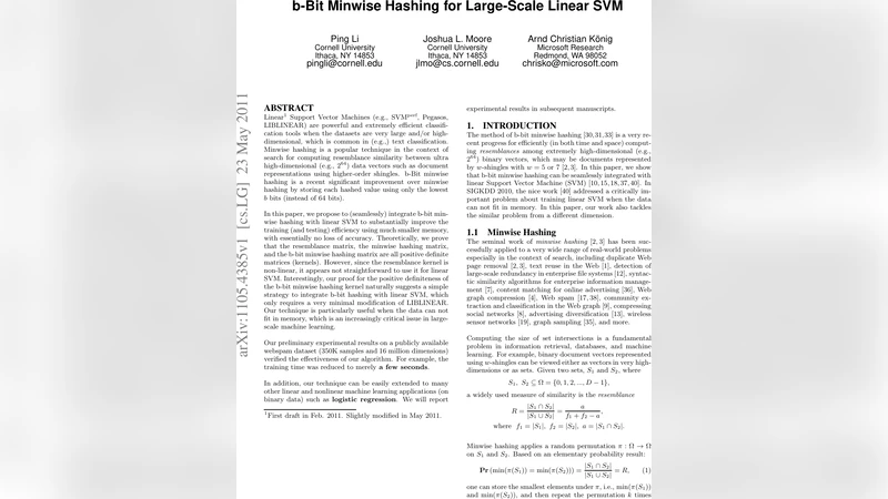 b-Bit Minwise Hashing for Large-Scale Linear SVM