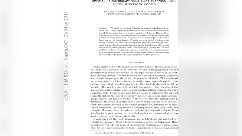 Optimal radiotherapy treatment planning using minimum entropy models