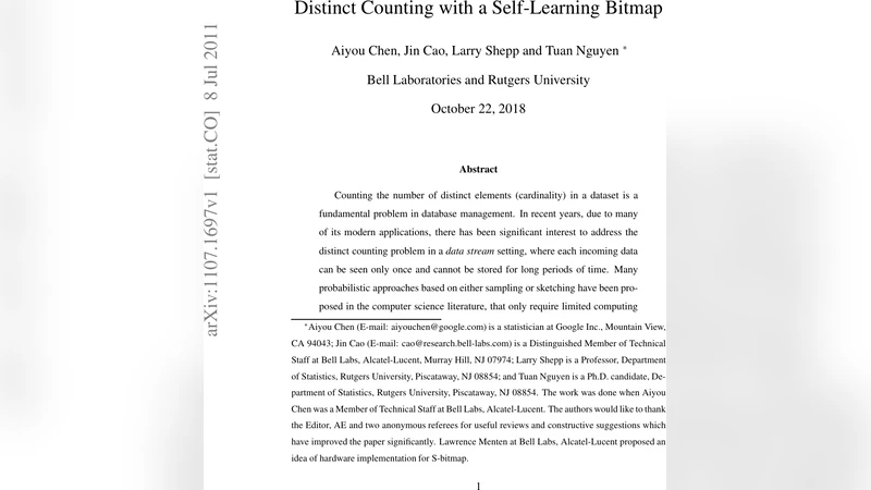 Distinct counting with a self-learning bitmap