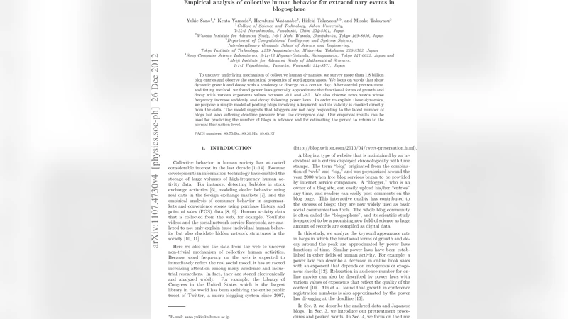 Empirical analysis of collective human behavior for extraordinary events   in blogosphere