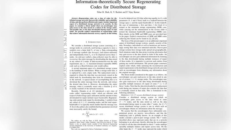 Information-theoretically Secure Regenerating Codes for Distributed   Storage