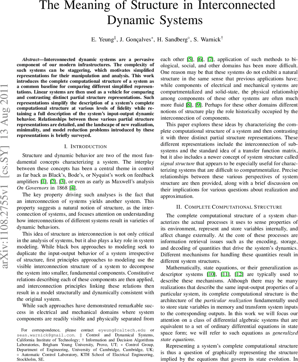 The Meaning of Structure in Interconnected Dynamic Systems