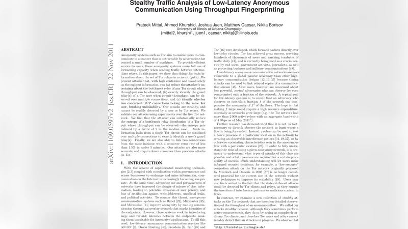 Stealthy Traffic Analysis of Low-Latency Anonymous Communication Using   Throughput Fingerprinting