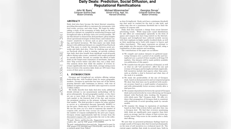 Daily Deals: Prediction, Social Diffusion, and Reputational   Ramifications