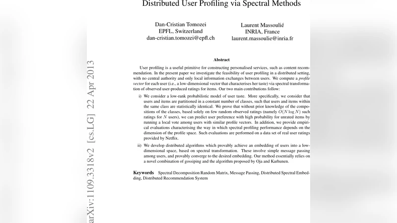 Distributed User Profiling via Spectral Methods