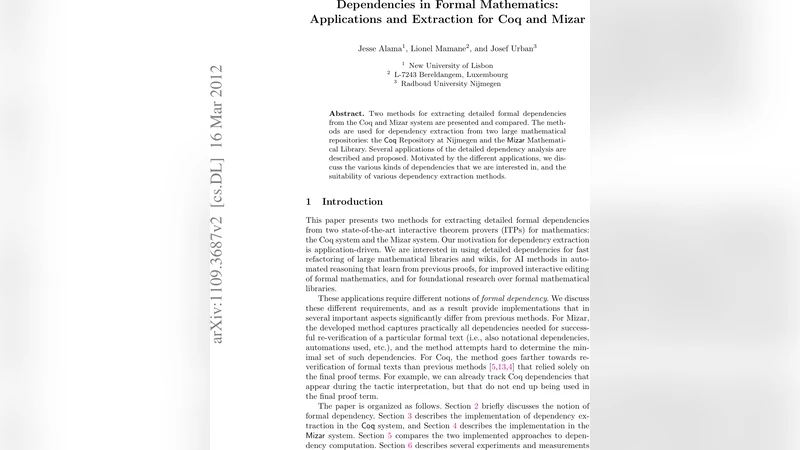 Dependencies in Formal Mathematics: Applications and Extraction for Coq   and Mizar