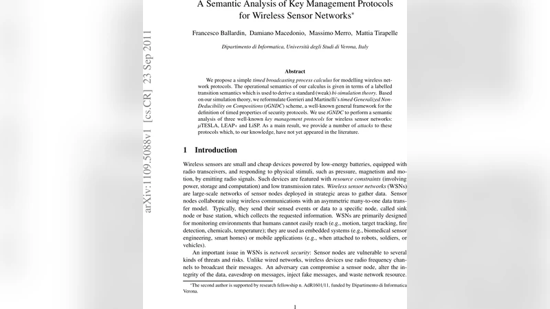 A Semantic Analysis of Key Management Protocols for Wireless Sensor   Networks
